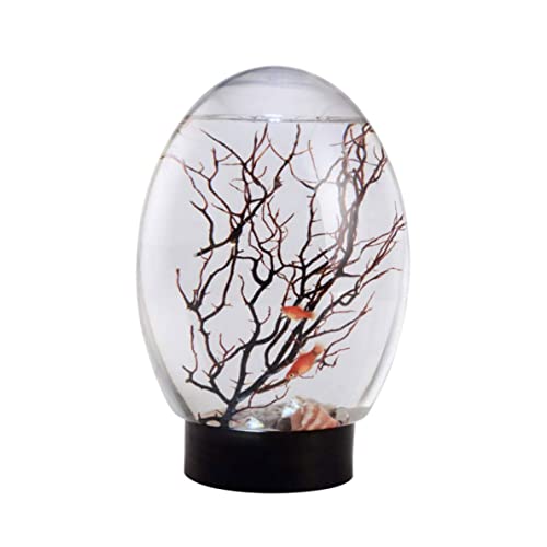 Mini Aquarium, Ecosphere Closed Aquatic Ecosystem Desktop Aquarium with LED Light & Revolving Base, No Need to Feed & Change Water Fish Tank Decor for Home Office (Black)