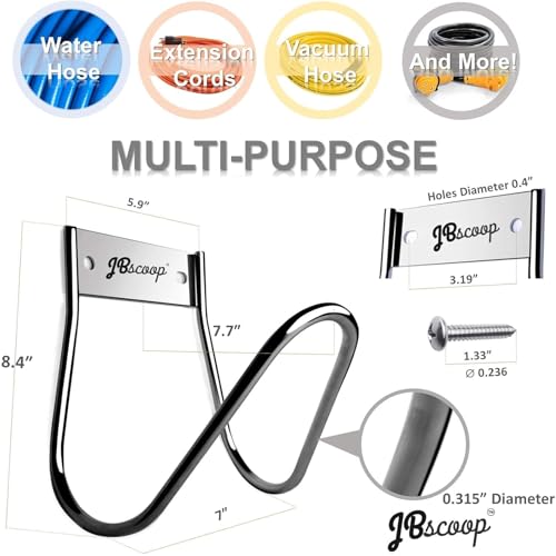 JBscoop Garden Hose Holder Stainless Steel Small Wall Mount Garden Hose Hook, Ideal for Water, Air, Hydraulic Hose, Ropes, Extension Cords Heavy Duty & Rust Proof Large Set of 1