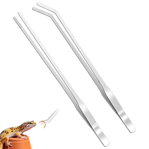 Pawfly 2 Pack Long Tweezers, 11" Reptile Feeding Tweezers, Straight & Curved Reptile Feeding Tongs, Stainless Steel Reptile Tongs, Safe Feeder Tool for Lizard, Bearded Dragon, Gecko & Snake