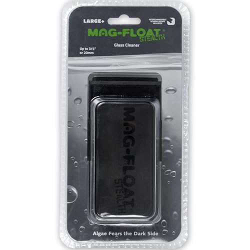 Mag-Float Large + Plus Black Stealth Glass Magnet Aquarium Scraper Cleaner with Blade - Floating Magfloat Magnetic Leaning Tool - size: Large+ Plus