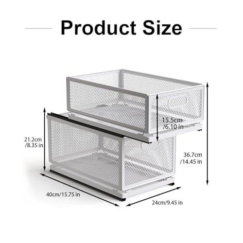 Pull Out Cabinet Organizer, Slide Out Drawers Fixed with Adhesive Nano Film, Pantry Shelves Sliding Drawer Storage Organization for Kitchen (Double Layer 15.7*9.4*14.45inch/40*24*36.7cm) - size: 15.7*9.4*14.45inch/40*24*36.7cm