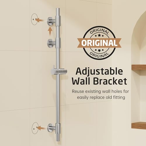 KES 30-Inch Shower Slide Bar with Adjustable Handheld Shower Head Holder, Reuse Existing Holes, SUS304 Brushed Stainless Steel Wall Mount for Bathroom, Drilling Required, F209S78-BS - color: Brushed Finish, style: 30.7-Inch+Drill Mounted