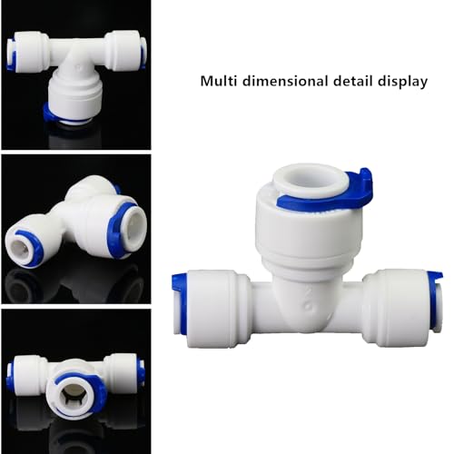 1/4" x 3/8" x 1/4" Push-Fit Tee for RO System, 5 Pcs | T-shaped quick push plastic tee connects 1/4" to 3/8" to 1/4" for reverse osmosis RODI water filters & purification. - style: 1/4 turn 3/8 turn 1/4 quick connect tee