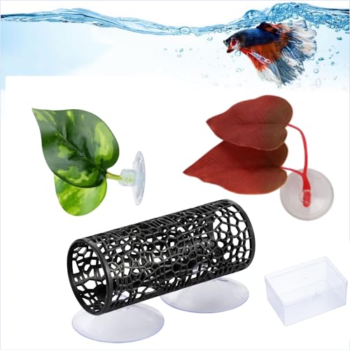 Lpraer Betta Tunnel,Fish Toys with Suction Cups,Safe Hollow Fishs Tank Accessories,Swim Tube Aquarium Decor for Small Fish and Shrimps (Black Tunnel & 2X beds) - color: Black Tunnel & 2x Beds