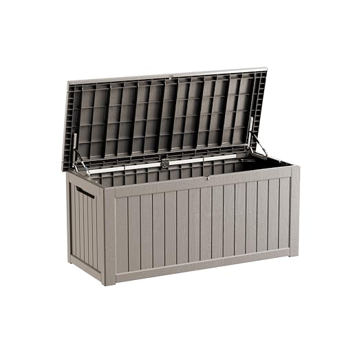 TARKARI 270 Gallon Outdoor Storage Box Waterproof, Resin Deck Boxes with Lockable Lid & UV-Resistant for Patio, Pool, Garden Furniture Cushions & Accessories, Coffee - color: Coffee, size: 270 GAL
