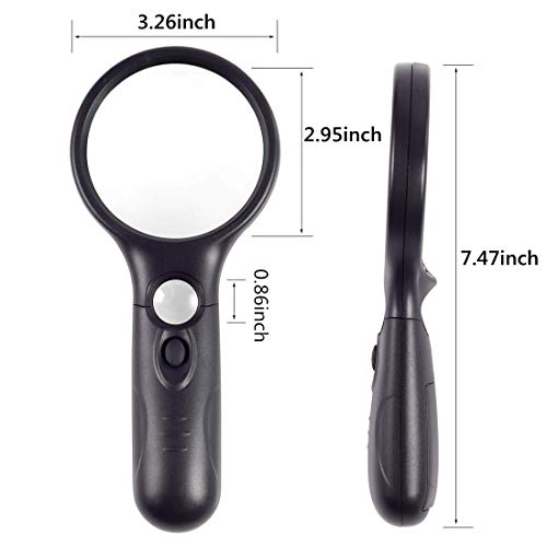 Magnifying Glass with Light 3X 45X Handheld Magnifier 3 LED Light Magnifying Glass for Reading Small Prints Reading Inspection Jewellery Hobbies Crafts (Black) - color: Black