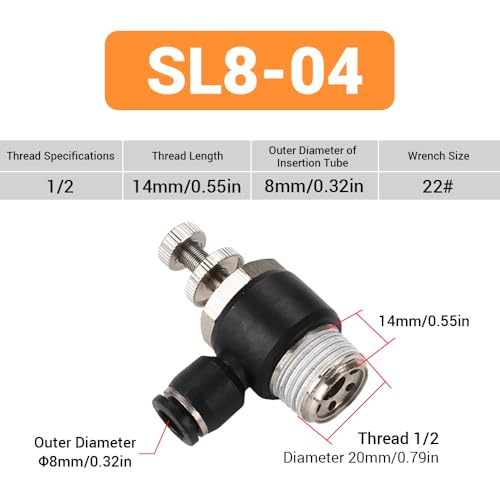 5Pcs Push to Connect Air Flow Control Valve, Black 5/16in Tube OD x 1/2" Male Thread 90 Degree Elbow Speed Control Valve Pneumatic Connector Quick Fittings - size: Male Thread G1/2 x Black (5pcs)