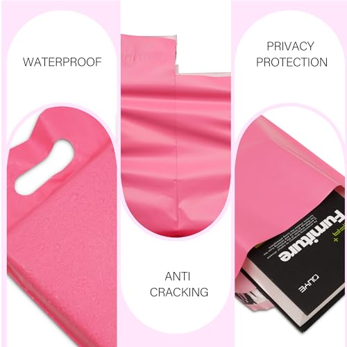 Poly Mailers 12x15.5 inch 50 Pcs, Pink Mailing Envelopes with Handle, Easy to Carry and Self Adhesive Shipping Bags for Clothing, Upgrade Design Tamper Proof Mailers Poly Bags - color: HandlePink, size: 12x15.5 Inch 50 Pcs