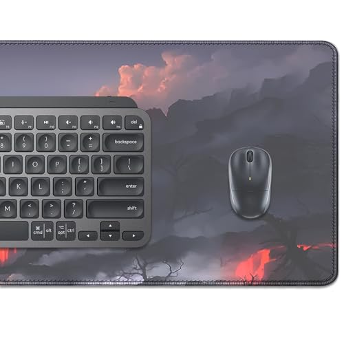 Volcano and Cherry Blossoms Desk Pad Mouse Pad,Large Nature Mouse Mat with Stitched Edges,Non-Slip Rubber Base Mousepad for Office PC Keyboard Laptop and Home Work Desk Mat(27.5X11.8 in) - color: Volcano and cherry blossoms