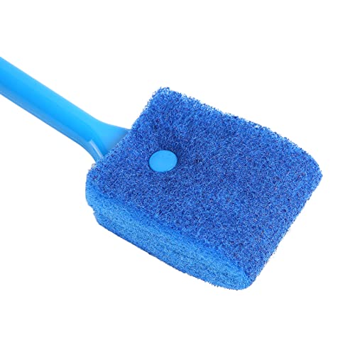 Tnfeeon Aquarium Scraper Double Sided Sponge Brush Cleaner Long Handle Fish Scrubber Sponge Scrubber Cleaner for Glass Aquariums and Home Kitchen 15.7 inches(Blue)