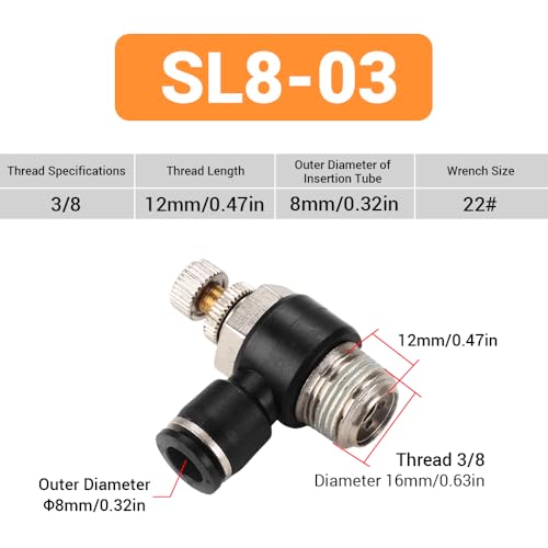 5Pcs Push to Connect Air Flow Control Valve, Black 5/16in Tube OD x 3/8" Male Thread 90 Degree Elbow Speed Control Valve Pneumatic Connector Quick Fittings - size: Male Thread G3/8 x Black (5pcs)