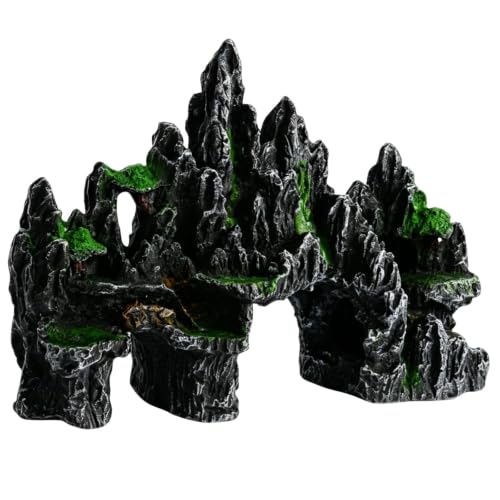 Aquarium Rock Mountain Ornament Fish Tank Decor Safe Resin Hideout (Large) | Non-toxic aquarium-safe resin - size: Large