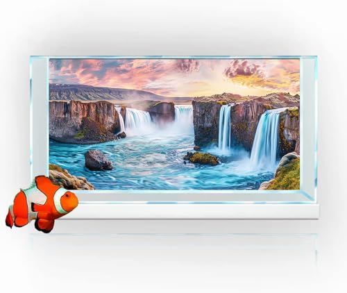 Natural Landscape Waterfall Aquarium Background, Art Natural Landscape Theme Fish Tank Background, Crawling Terrarium Background 30X12IN with 8 EVA Double-Sided Tape - color: Landscape03, size: 30X12in/75X30cm