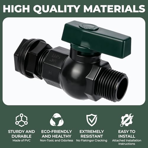 Rain Barrel Spigot Kit 3/4" GHT Garden Diverter with Bulkhead Fittings Garden Hose Faucet Thread Ball Valve for Water Adapter Tanks, Aquariums Rain Barrel Diverter Kit （2 Pack）