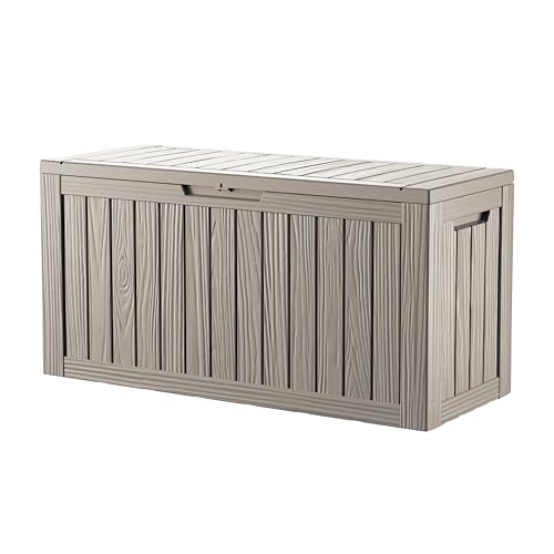 TARKARI 80 Gallon Outdoor Storage Box Waterproof, Resin Deck Boxes with Lockable Lid & UV-Resistant for Patio, Pool, Garden Furniture Cushions & Accessories, Coffee - color: Coffee, size: 80 GAL