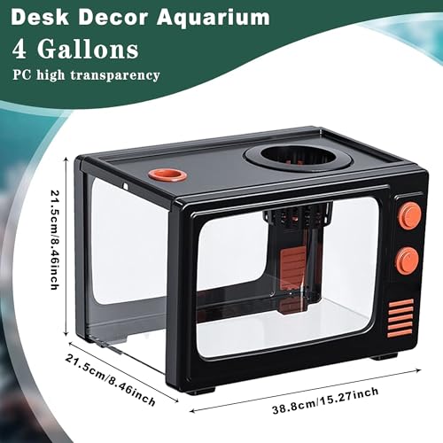 Retro TV Aquarium Kit 4 Gallon Desktop Fish Tank with Filter and LED Light, Mini Aquarium Starter Kit for Betta Fish, Vintage Television Style Decorative Fish Tank for Office Desk Home Decor - color: Black - 4 gallon