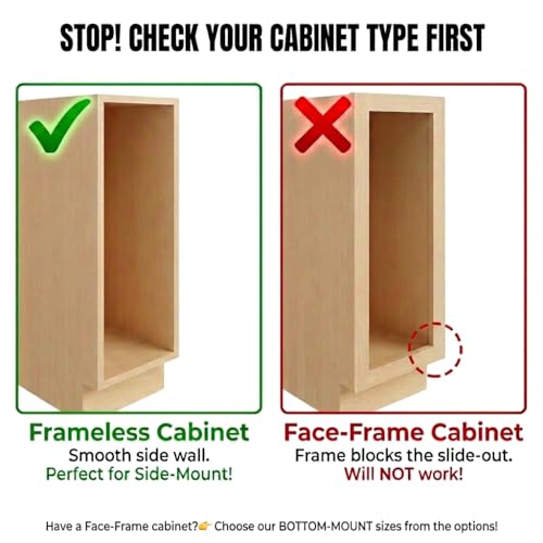 JOWBOOW Narrow Pull Out Cabinet Organizer, 4" Skinny Side Mount Spice Rack for Frameless Cabinets, Heavy Duty 3-Tier Zero Wobble Slide Out Shelf - size: 4"W Side-Mount (Frameless ONLY!)