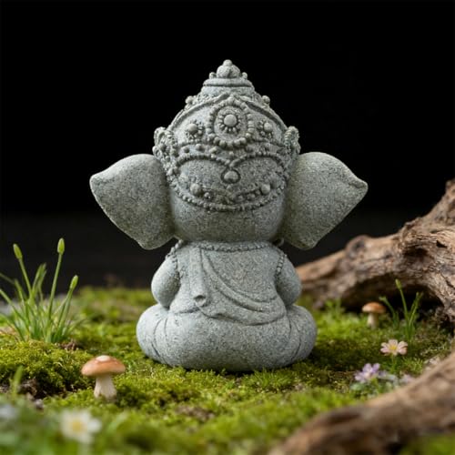 livelyfish Small Elephant Statue Sandstone Figurine Hindu Meditation Buddha Sculpture for Fish Tank Aquarium Decoration (B) - color: B