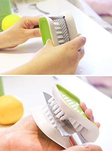 Non-Slip Blade Brush, Knife Cleaner, ABS Cutlery Cleaner, Green Double Sided Bristle Scrubber for Kitchen Chopsticks Fork Spoon Knives Washing by Doxishruky (Green, 1pc) - color: Green, size: 1 Count (Pack of 1)