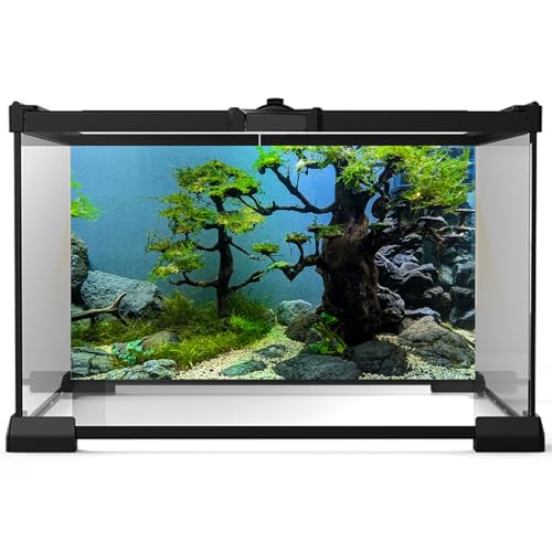 Aquarium Background Green Grass Trees Aquarium Backdrop Vivid and Fresh Green Plants Tank Backdrop Wood and Pebble Reptile Habitat Terrarium Background Decor 24x12in - color: Grey_Blue, size: 24(W)x12(H)inches/ 60(W)*30cm(H)