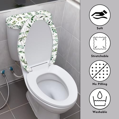 Toilet Tank Lid Cover Replacement with Elastic Edge Easy to Clean Toilet Covers 2 Pieces Set Universal Fit Toilet Top Cover Home Bathroom Decoration, Green Butterfly Leaf - color: Green Butterfly Leaf