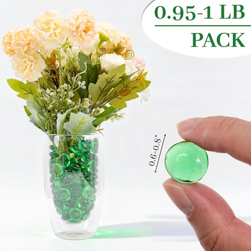 Green Flat Glass Marbles, 0.97 lb Transparent Vase Filler Pebbles Gems, Decorative Glass Beads for Vases, Table Scatter, Crafts, Floral, Mancala Stones, Centerpieces, Aquarium Rocks for Fish Tank - color: Green