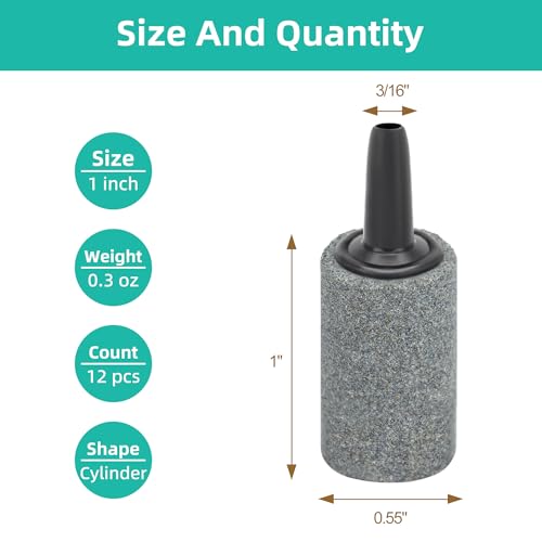 DaToo Aquarium Air Stone 1 Inch 12 Pack Fish Tank Aerator Bubble Diffuser Silicon Carbide Fish Tank Airstone for Air Pump Aquariums Ponds Hydroponic Systems