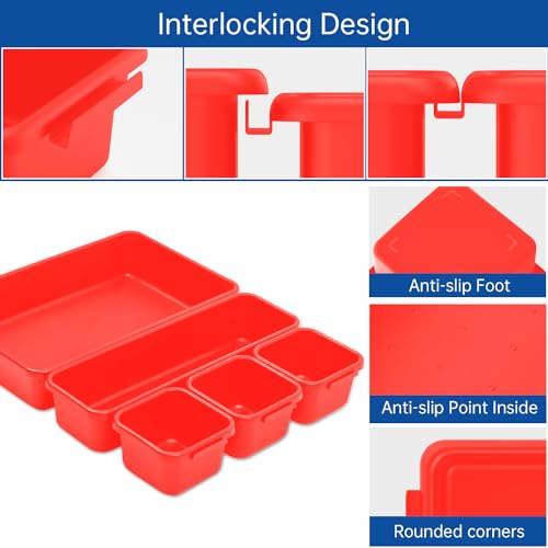 45 Pack Tool Box Organizer Tool Tray Dividers, Toolbox Drawer Organizers Storage Trays for Rolling Tool Chest, Work Bench Cabinet Bins, Hardware Parts Screw Nut Bolt Small Tools Organization - Red - color: 45PCS - Red, size: 3 - Sizes