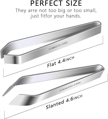 2 Pieces Fish Bone Tweezers, Stainless Steel Flat and Slant Tweezers Pliers Remover Tool (4.6")