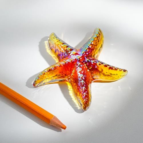 H&D HYALINE & DORA Amber Blown Glass Starfish Figurine Miniature Ocean Animals Collectible Figurine Tiny Glass Starfish for Tables, Desks Home Decor - color: Amber