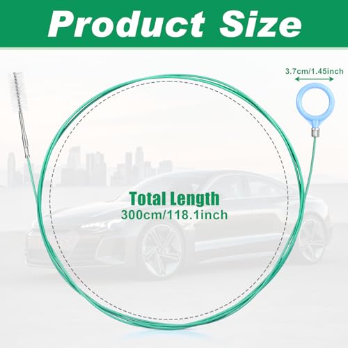 Auto Sunroof Drain Cleaning Tool,118Inch Long Pipe Cleaner for Car,Flexible Tube Cleaning Brush with 2Pcs 7.9inch Cleaning Brush Skinny Pipe Drain Dredge Cleaning Tool for Car Sunroof Wiper Drain Hole - size: 3m