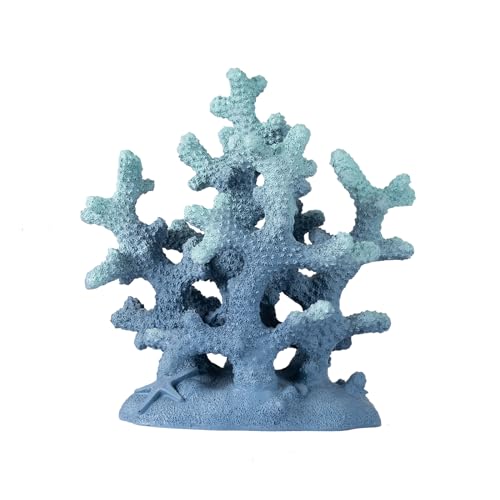 7.1" H Blue Coral Decor, Resin Coral Statue, Nautical Decorations for Home, Bedroom, Bathroom, Living Room, Beach/Coastal/Ocean Themed Cabinet Shelf Tabletop Decor - color: Blue, size: 7.1"H