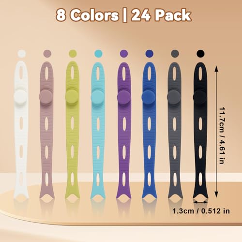24-Pack Reusable Fish-Shape Silicone Cable Ties – 8 Colors, 4.7” Adjustable Cord Organizers for Cords & Electronics, Cord Wraps for Charging Cables, Cable Management for Home & Office - color: Fish – (Non-magnetic)