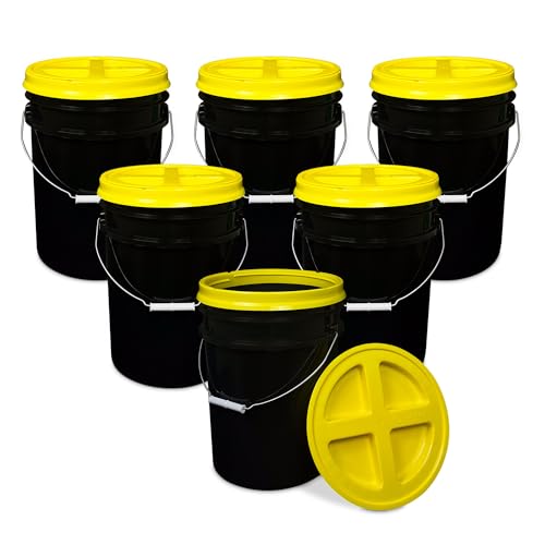 ePackageSupply 5 Gallon Bucket - Food Grade Bucket with Airtight Gamma Seal Screw-On Lid, BPA-Free, Heavy-Duty 90 Mil HDPE Plastic, Bulk Storage, Durable Container, Made in USA, Black/Yellow, 6 Packs - color: Black/Yellow, size: 6 Packs