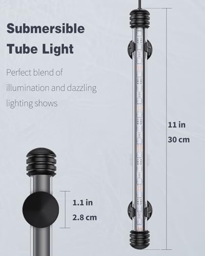 Pawfly 3 W Aquarium LED Light 11 Inch Underwater Fish Tank Light with Timer Auto On/Off Fish Tank Background Lights with 8 Lighting Modes Submersible Multi-Colored Tube Lights for Decoration - color: PRO (Timing Function), size: 11 Inch