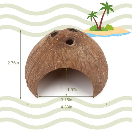 Hypeety Natural Coconut Reptile Habitat Hideout for Reptile, Lizard, Spider, Snake, Aquarium, Fish Hide Cave Hermit Crabs, Hamsters Natural Coco Hut Organic Non-Toxic Aquarium Decoration