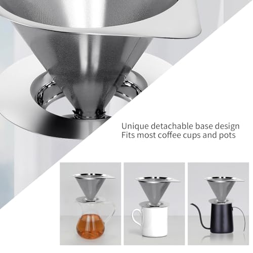 LHS Pour Over Coffee Dripper Reusable Coffee Filter Paperless Coffee Filter Stainless Steel Pour Over Coffee Maker Cone Coffee Dripper for 1-2 Cup,Silver - color: single mesh 1-2 cups Shiny Silver