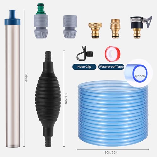 Fish Tank Vacuum Gravel Cleaner Gravel Vacuum for Aquarium，Siphon Aquarium Water Changer for Fish Tank with Four Faucet Adapter and Long Hose(30 Feet) - size: 30FT