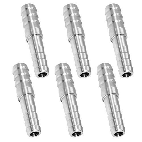 Hose Barb Reducer 3/8" to 1/4" Barb Hose ID Stainless Steel Reducing Union Fittings Air Water Fuel (Pack of 6) - size: 3/8" Barb x 1/4" Barb
