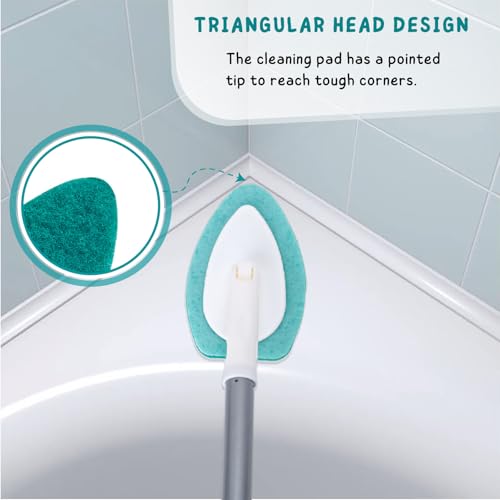 Shower Scrubber with Long Handle, 47'' Bathtub Scrub Brush, Bathroom Tub and Tile Cleaning Tool with 6 Refill Pads - color: Green, size: Scrubber with Long handle