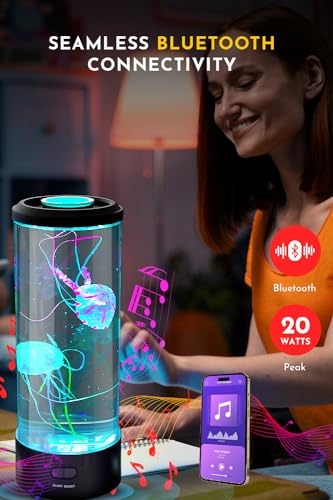 Brewish Jellyfish Lamp with 20W Bluetooth Speaker, 16 Color Changing Mood Lamp, 4 Modes Aquarium Night Light for Kids, Gift for Adults, Kids, Sensory Lights for Autistic Children