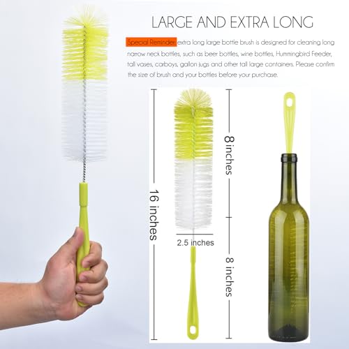 ALINK 3-Pack Long Narrow Neck Bottle Cleaning Brush for Beer, Wine, Flask, Thermos, Sport Well, Brewing Bottle and Hummingbird Feeder and Long Narrow Neck Sport Bottles - color: Ligth Green