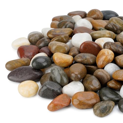 Polished Pebbles, 3/8" Natural Decorative Mixed Color Stones Aquarium Gravel River Rocks for Potted Plants, Landscaping and Home Decor (10-lb Bag) - color: Mixed Color, size: 3/8 inch, 10 lb