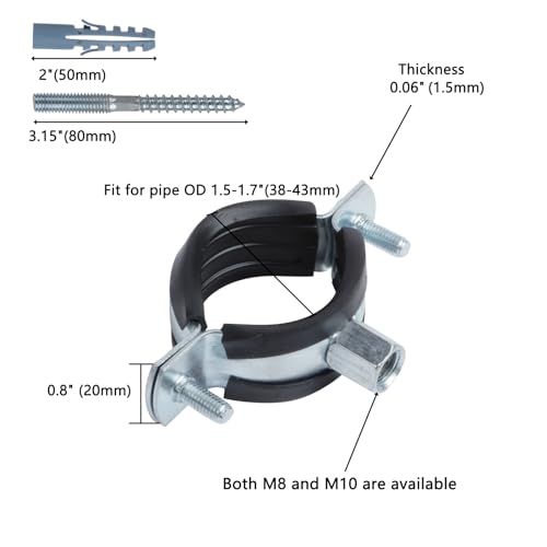 6 PCS Split Ring Pipe Hanger, Heavy Duty Adjustable Pipe Bracket Clamp with Screw & Expansion Tube, Wall Ceiling Mount Galvanized Iron Pipe Strap Supports Fit for Pipe OD 1.5-1.7 Inch(38-43mm) - size: Fit For Pipe OD 1.5-1.7 inch (38-43mm)