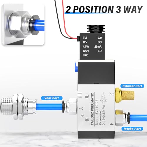 TAILONZ PNEUMATIC 1/4"NPT Solenoid Valve 3V210-08 DC12V Single Coil Pilot-Operated Electric 2 Position 3 Way Connection Type(Outlet wire) - size: 1/4"NPT/DC12V/Out of line, style: 2 Position 3 Way
