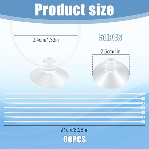 50 Pcs Suction Cup Clips,25mm Aquarium Suction Cups for Tubing,Aquarium Suctions Cup Clips and 50 PCS Adjustable for Air Tubes, Moss, Fish and Shrimp Nests, Plants