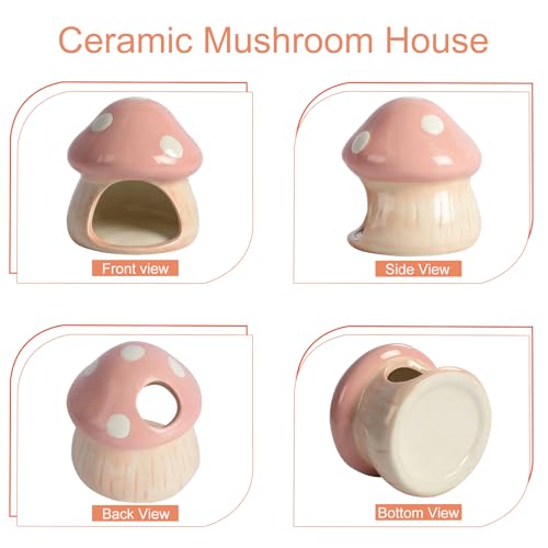Ceramics Mushroom House Aquarium Decor, Betta Fish Tank Accessories Landscape Decoration, Small Shrimp Goldfishes Habitat Hut Pleco Smalland Breeding Hide Caves Toad House - Pink - color: Pink