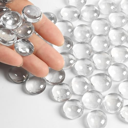 0.5lb Clear Glass Beads for Vases, Glass Pebbles, Clear Flat Glass Marbles for Vase Filler Flower Candle Crafts Centerpieces and Wedding Decoration - color: Clear, size: 0.5LB