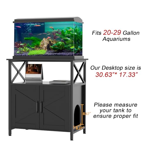 GDLF 20-29 Gallon Cat Fish Tank Stand with Cat Litter Box Enclosure Furniture, Aquarium Terrarium Stand with Shelf Storage,30.7" Lx 17.32" W Tabletop, 330 lbs Capacity, Black - size: 20-29 gallon