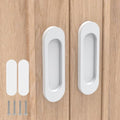 2 Pack Self Stick Sliding Door Handles, Aluminum Alloy 4 Inch Self Adhesive Cabinet Knobs for Push-Pull Glass Barn Doors, Closets, Wardrobes, Windows (2, White) - color: White